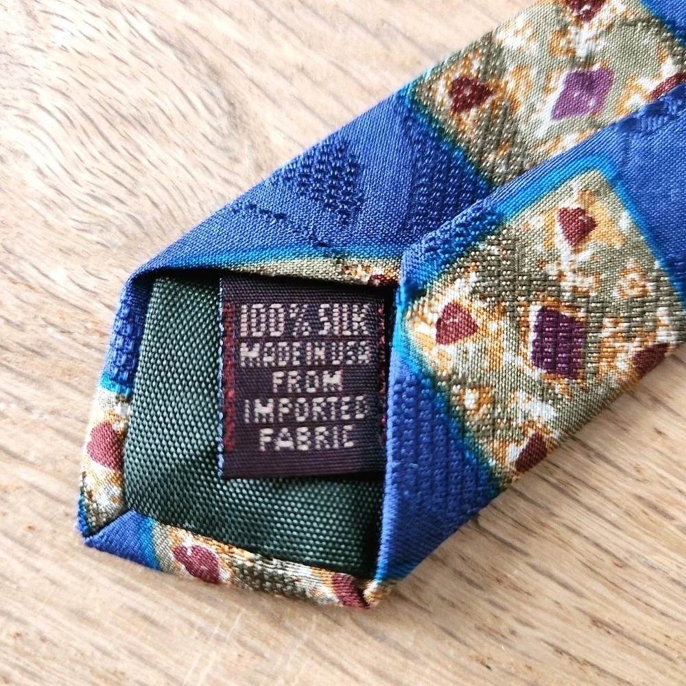 Vintage Ralph Lauren Chaps Mens Fashion Necktie Tie Silk Blue Red Yellow‎ 58